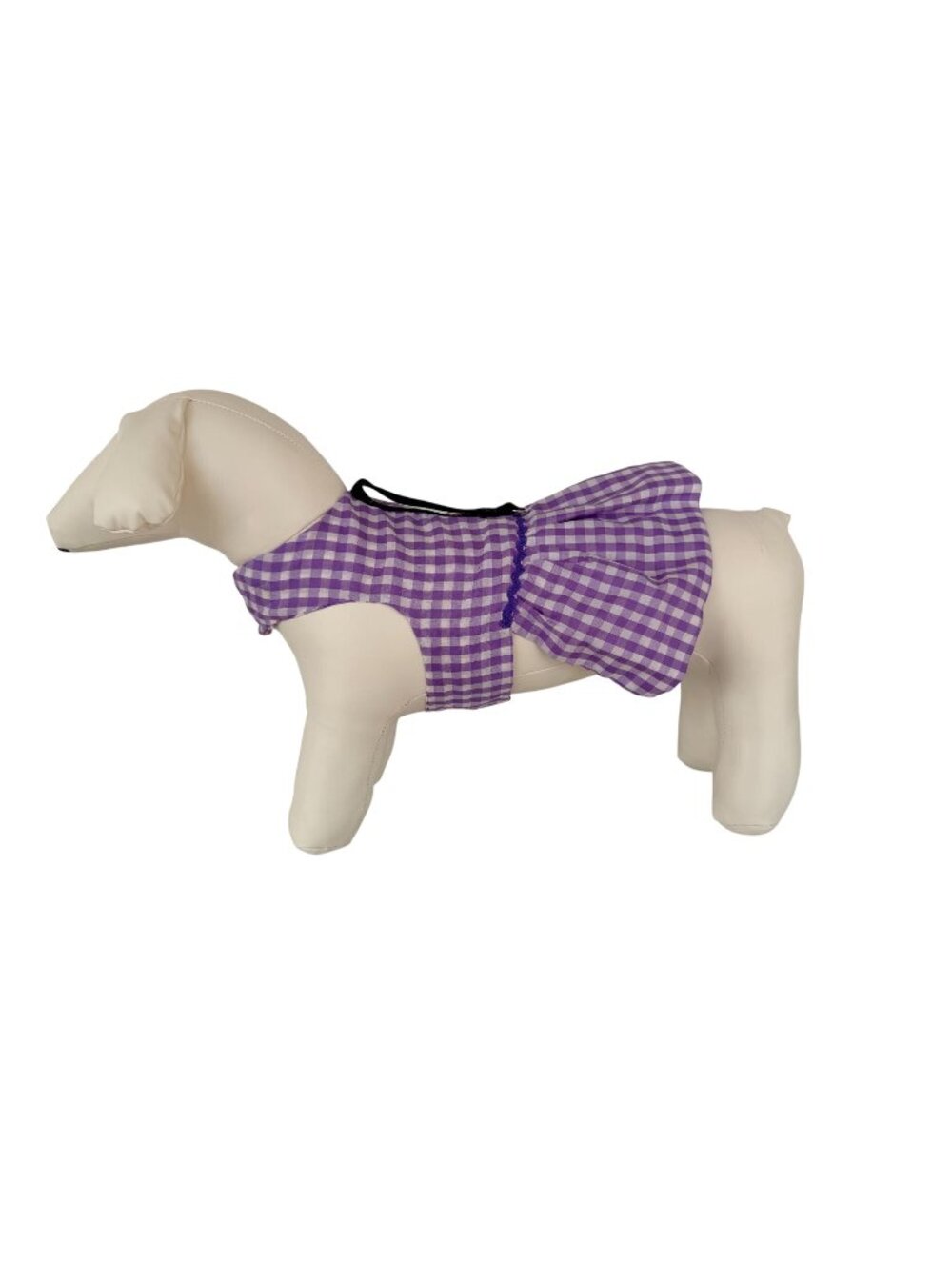Handmade Small Breed Dog Adjustable Dress w Harness Purple Gingham Bow